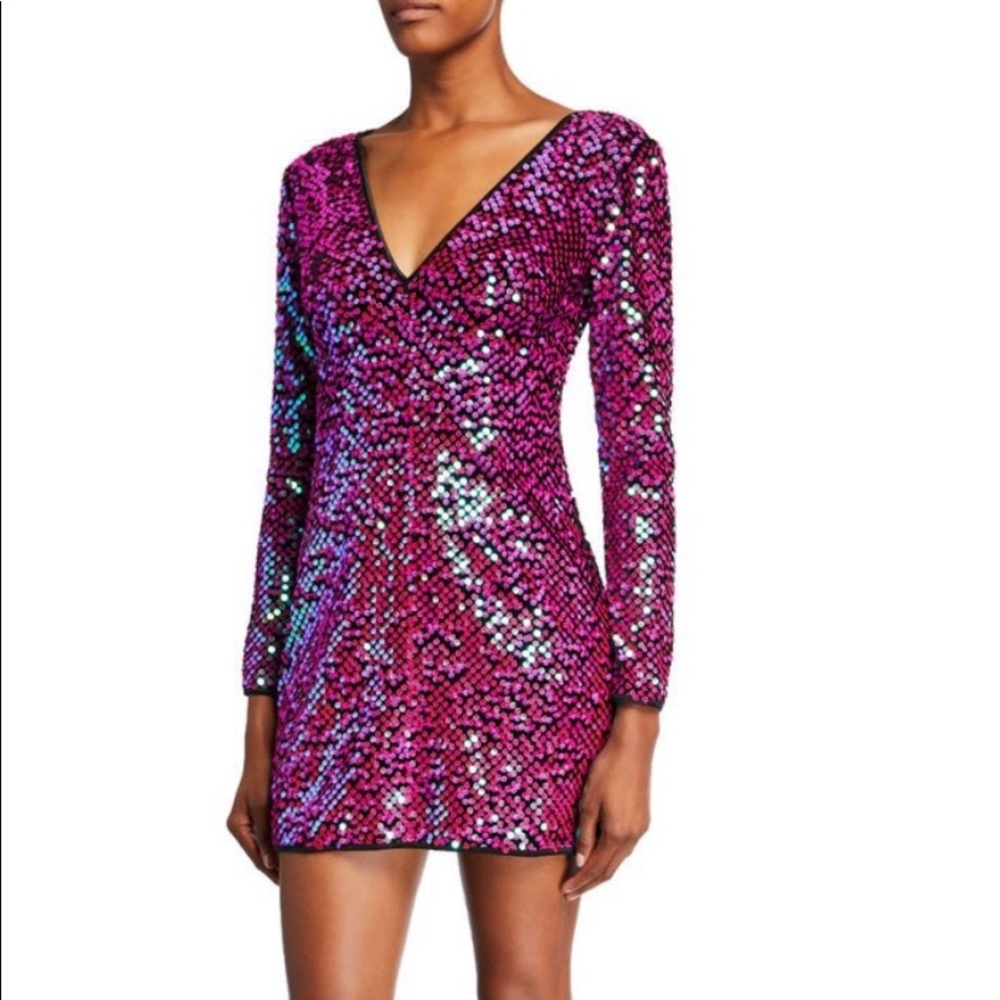 SHO Sequin V-Neck Long Sleeve Mini Dress